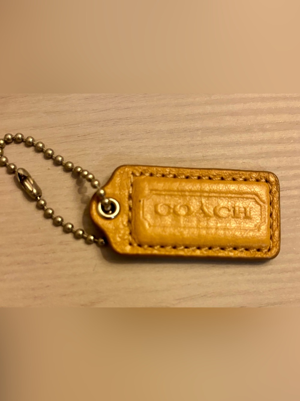 Coach Camel Leather Hang Tag with Ball Chain - Like new!